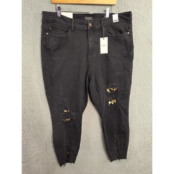 Judy Blue NEW Rip Leopard Patch Jeans Black Denim Distressed Skinny Mid Rise 20W - Picture 1 of 13